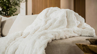 Jacquard Faux Fur Throw | Ultra-Soft, Cozy Elegance | Ivory